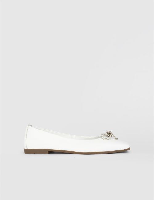 Sedef Pekka Hakiki Deri Kadın Beyaz Babet