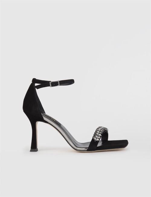 Sedef Siyah Topuklu Sandalet