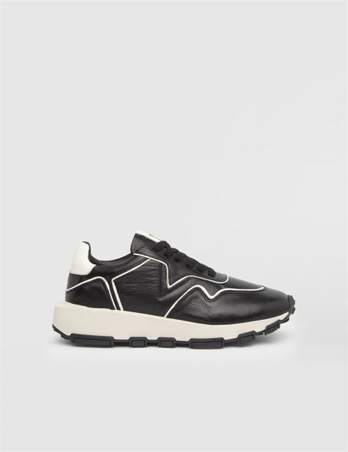 Sedef Garry Hakiki Deri Kadın Siyah Bej Spor Ayakkabı