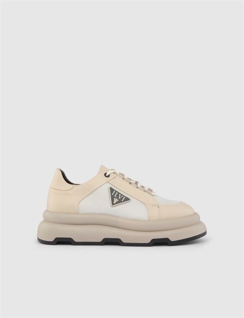 Sedef Saskia Hakiki Floter Deri Kadın Bej Açık Gri Spor Ayakkabı